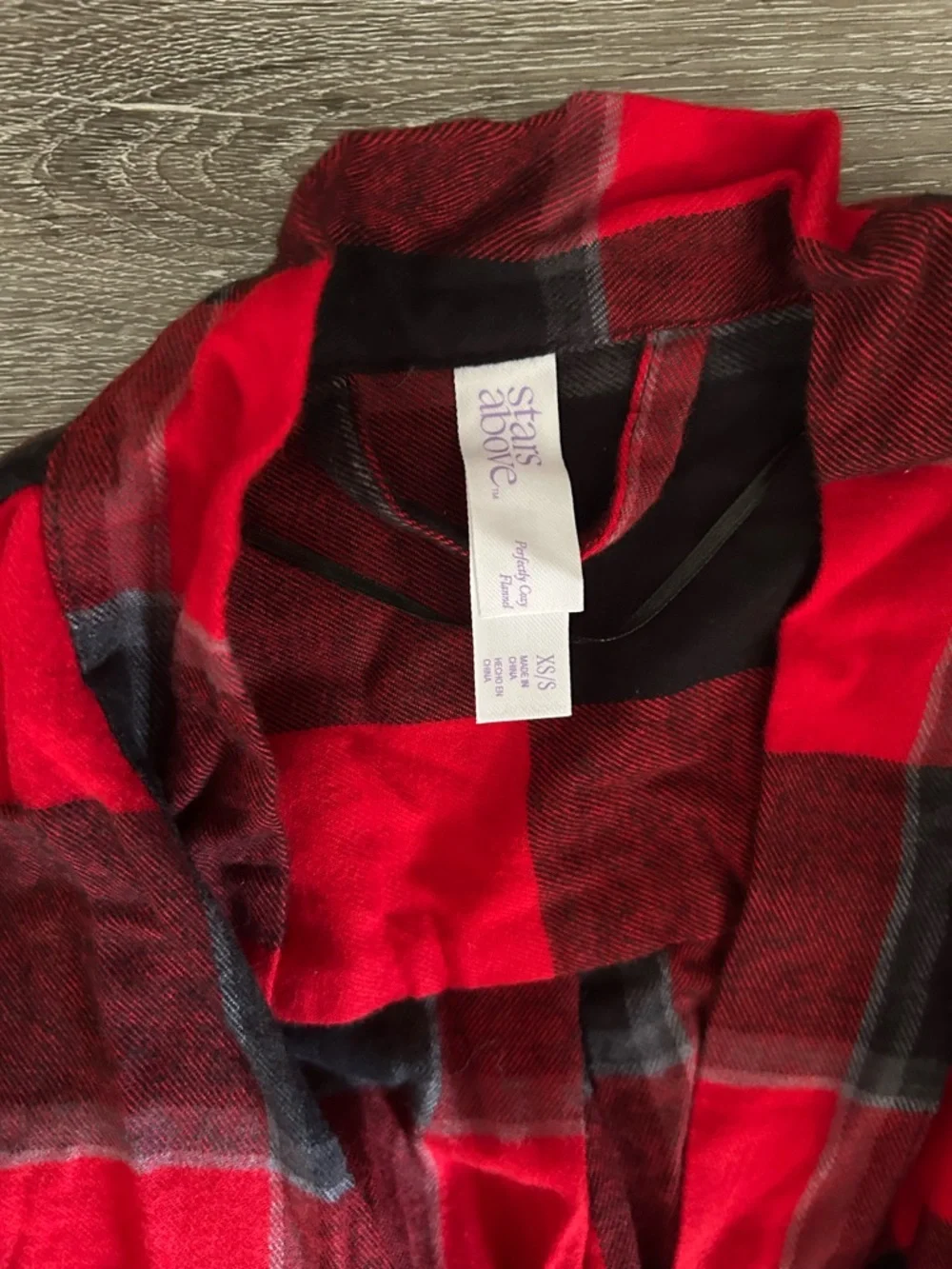 NWT XS/S Stars Above Red Black Plaid Cozy Flannel Bath Robe‎ with Pockets
